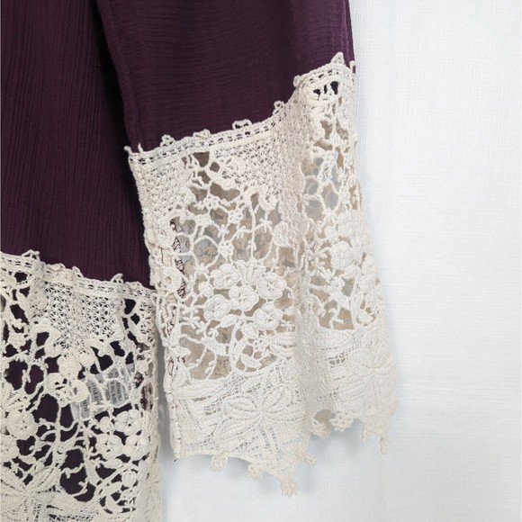 Umgee USA Womens Medium Burgundy Wine Cream Ivory Lace Romantic Boho Tunic Top - Picture 6 of 16